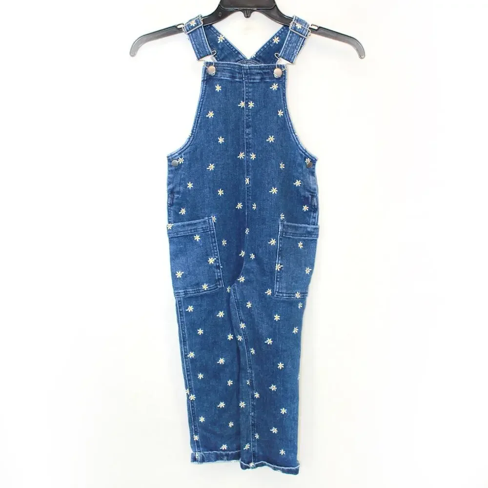 Hanna Andersson Kids Girl 90's Style Denim Jumpsuit Straps Pocket Chamomile 6-7Y
